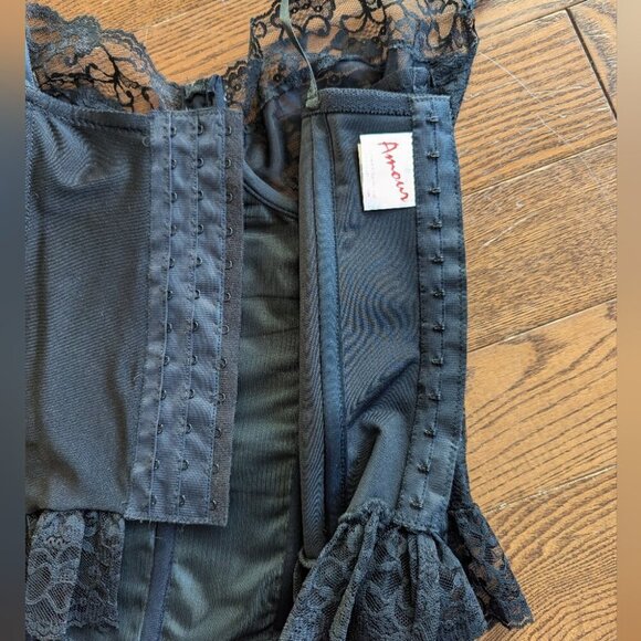 Vintage Amour Lace Corset Bralette Top Romantic Goth Boned Black Women's Sz 38 - Picture 9 of 11